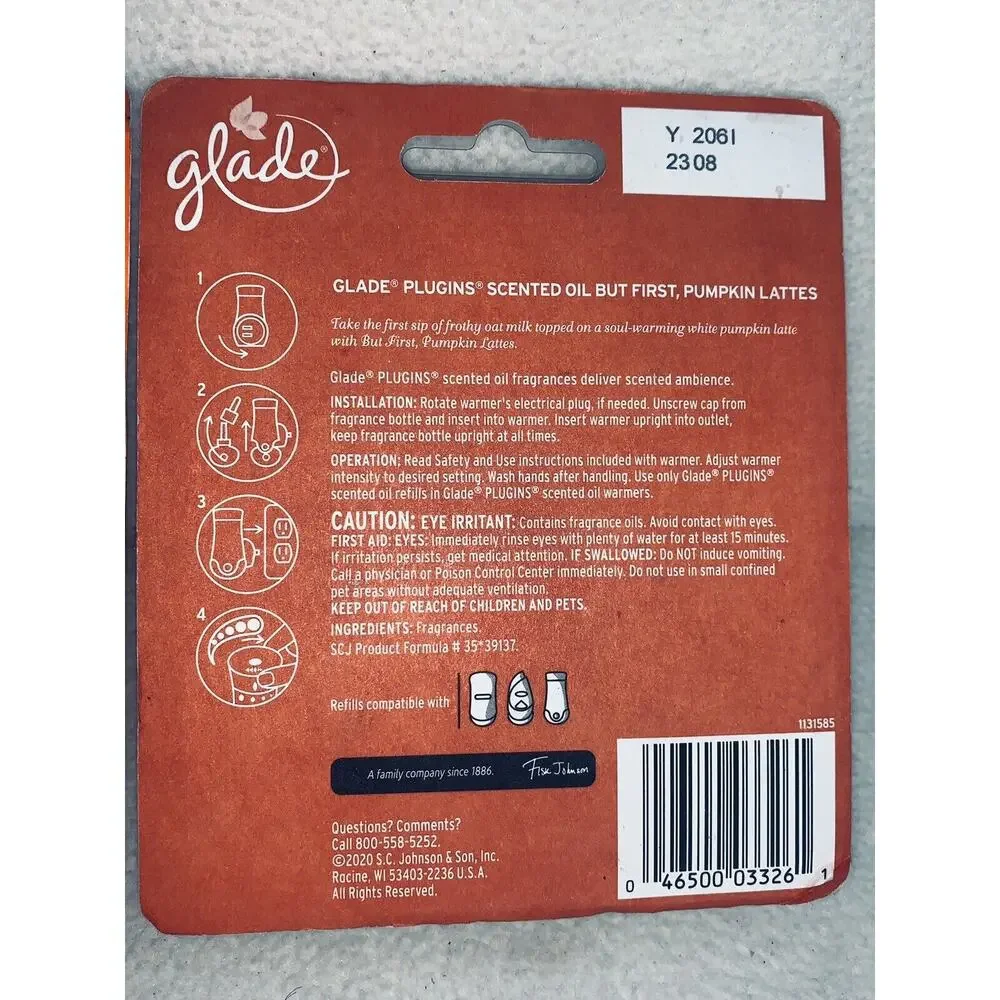 2X-2 Pack Glade Plugins Refills 1st Latte And Pumpkin Spice Things Up Autumn New